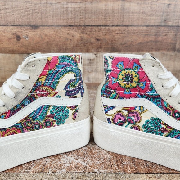 Vans Sk8hi Tepered Stackform Women Size 6.5 Beige Paisley Bloom Platform Sneaker - Picture 4 of 11